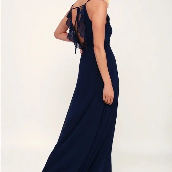 navy backless maxi dress Strappy Backless Maxi Dress Peacock Blue / XS main image 1